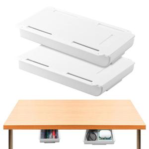 XuYelora 2pcs Under Desk Drawer, Table Hidde-n Slide Out Pencil Holder Self-Adhesive Desk Drawer Storage Tray Attachable for Stationery Home Office School (COLOR:white)