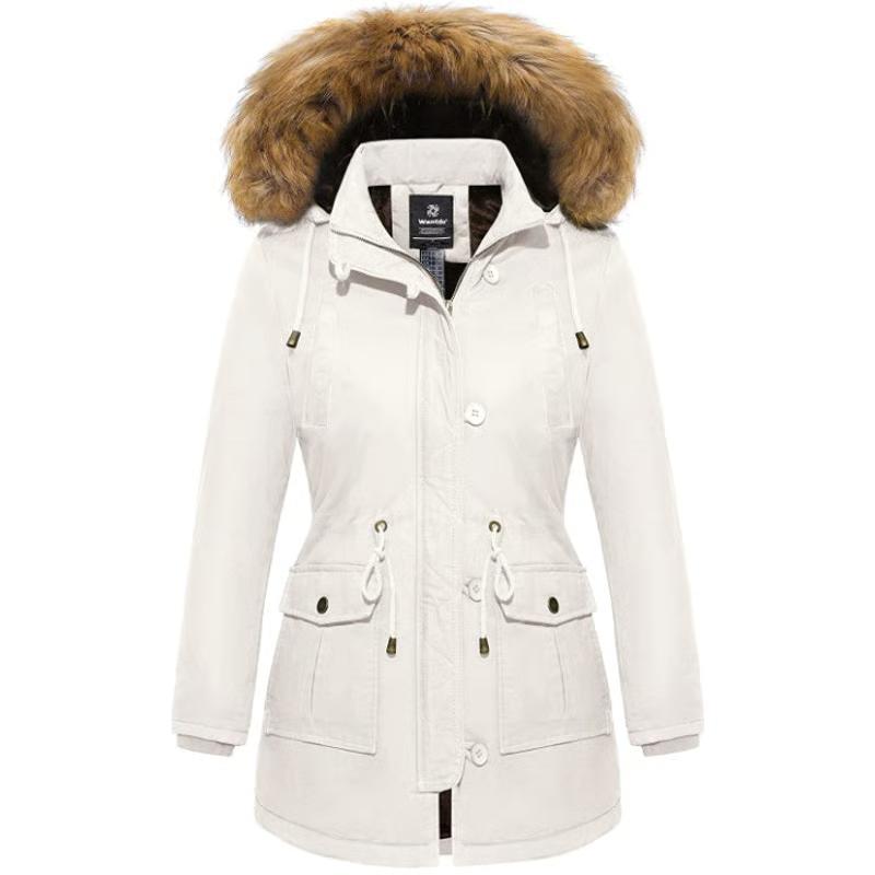 wantdo Women's Winter Parka Coat Sherpa Lined Warm Cotton Jacket with Removable Hood ,Size XL