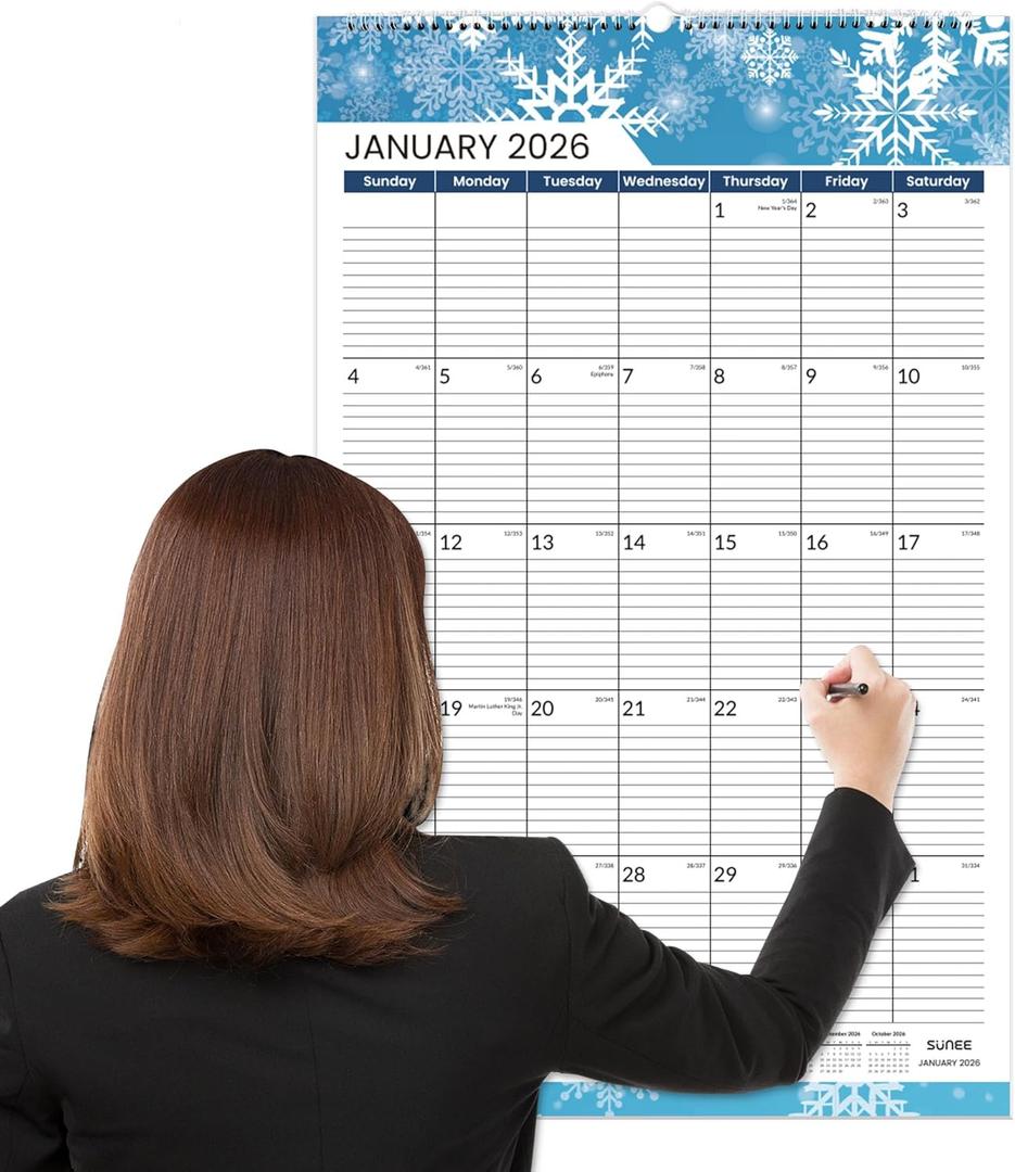 SUNEE 2026 Wall Calendar Extra Large 17"x27", 21 Month Calendar (Ends June 2027), Vertical Large Monthly Calendar 2026-2027 for Wall, Seasons Color