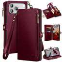 XcaseBar compatible with iPhone 17 Pro 6.3" Wallet case with Zipper Credit Card Holder【RFID Blocking】,Flip Folio Book PU Leather Phone case Shockproof Cover Women Men for Apple 17 Pro case Wine Red