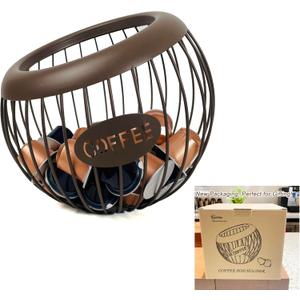 K-Cup Holder, Large Capacity K-Cup Organizer for Counter, Coffee Bar Accessories, Metal Coffee Pods Storage (Brown)