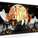 Avezano Halloween Birthday Banner Halloween Bday Backdrop Kid Grey Birthday Decorations Horror Moon Night Booday Backdrop 6 x 3.6 ft
