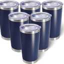 20oz Tumbler Bulk Stainless Steel Tumblers with Lid Vacuum Insulated Double Wall Travel Coffee Mug Powder Coated Tumbler Cup for Hot and Cold Drinks(Navy Blue, 6 pack)
