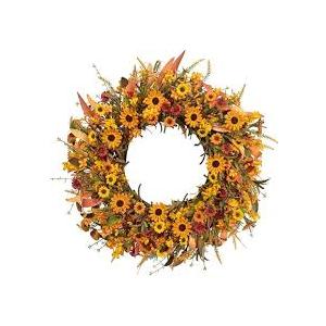 Fall Front Door Wreath,24” Artificial Floral Wreath with Colorful Daisies and Autumn Foliage Fall Orange Wreath for Front Door Wall Window and Thanksgiving Decor