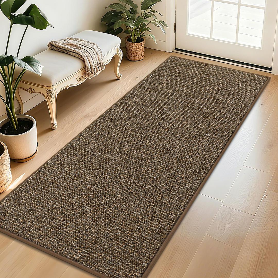 BEQHAUSE Dirt Trapper Door Mat 32" x 72", Non-Slip Washable Doormats Entrance Mat, Dirt Resistant and Absorbent Welcome Mat, Low Profile Floor Mats for Front Back Door and Entryway, Brown