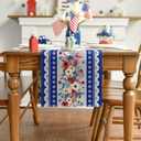 Artoid Mode Blue Poppy American Flag Stars 210 GSM 4th of July Table Runner, Memorial Day Kitchen Dining Table Decoration for Home Party Decor 13x90 Inch