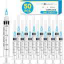 50 Pack 3ml Syringes with Needle-23Ga 1 Inch Needle with Luer Lock, Individually Sealed Packaging