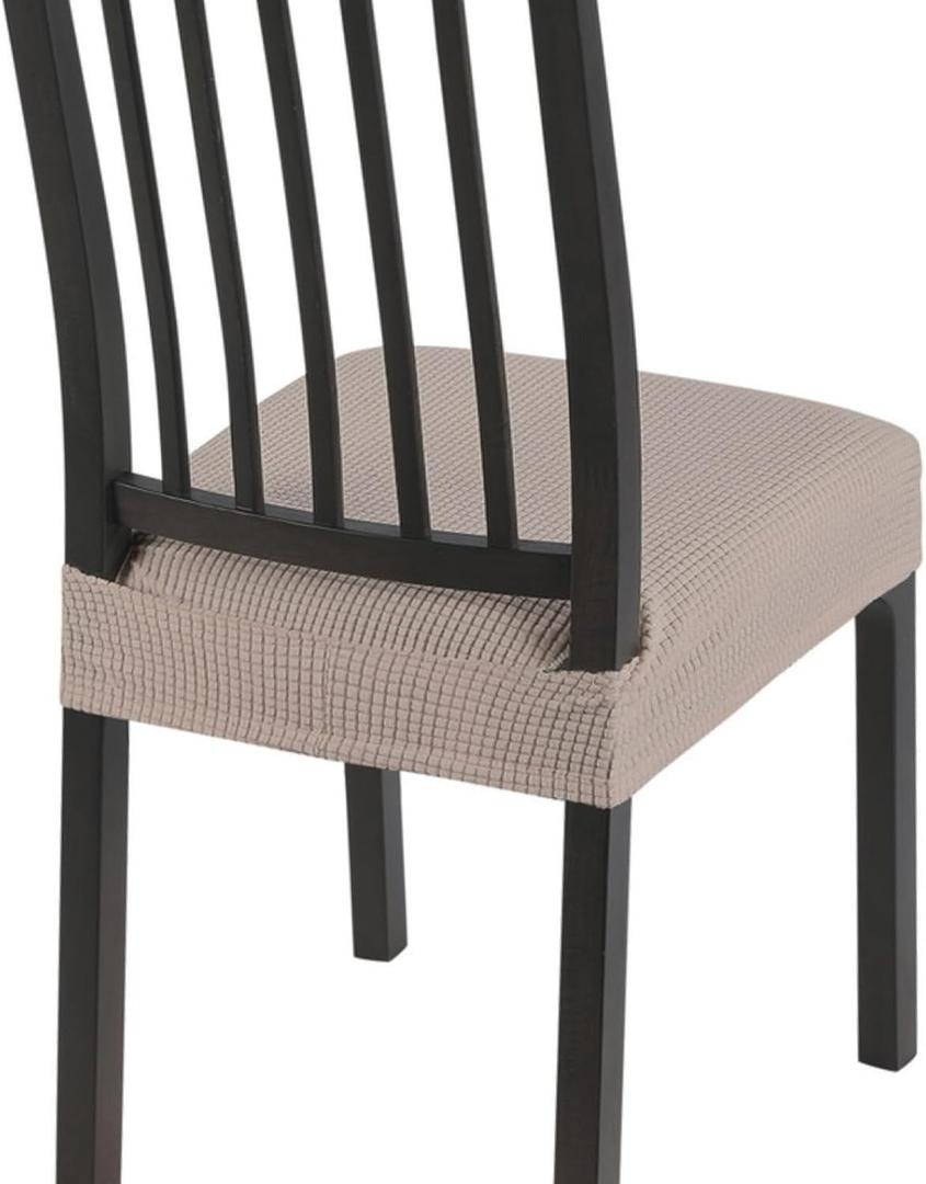 SearchI Stretch Dining Chair Seat Covers Set of 4, Soft Removable Washable Seat Covers for Dining Chairs, Dining Room Seat Cover Protector (Rear-Covered, Waffle Jacquard Taupe)