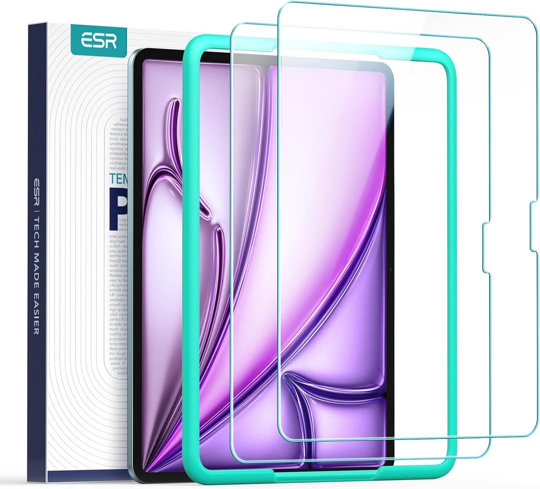 ESR 2 Pack Screen Protector for iPad Air 13 Inch M3/M2 (7th/6th Generation, 2025/2024), Ultra-Hard Tempered Glass Film Guard with Alignment Frame, Anti-Scratch, Bubble Free, Apple Pencil Compatible