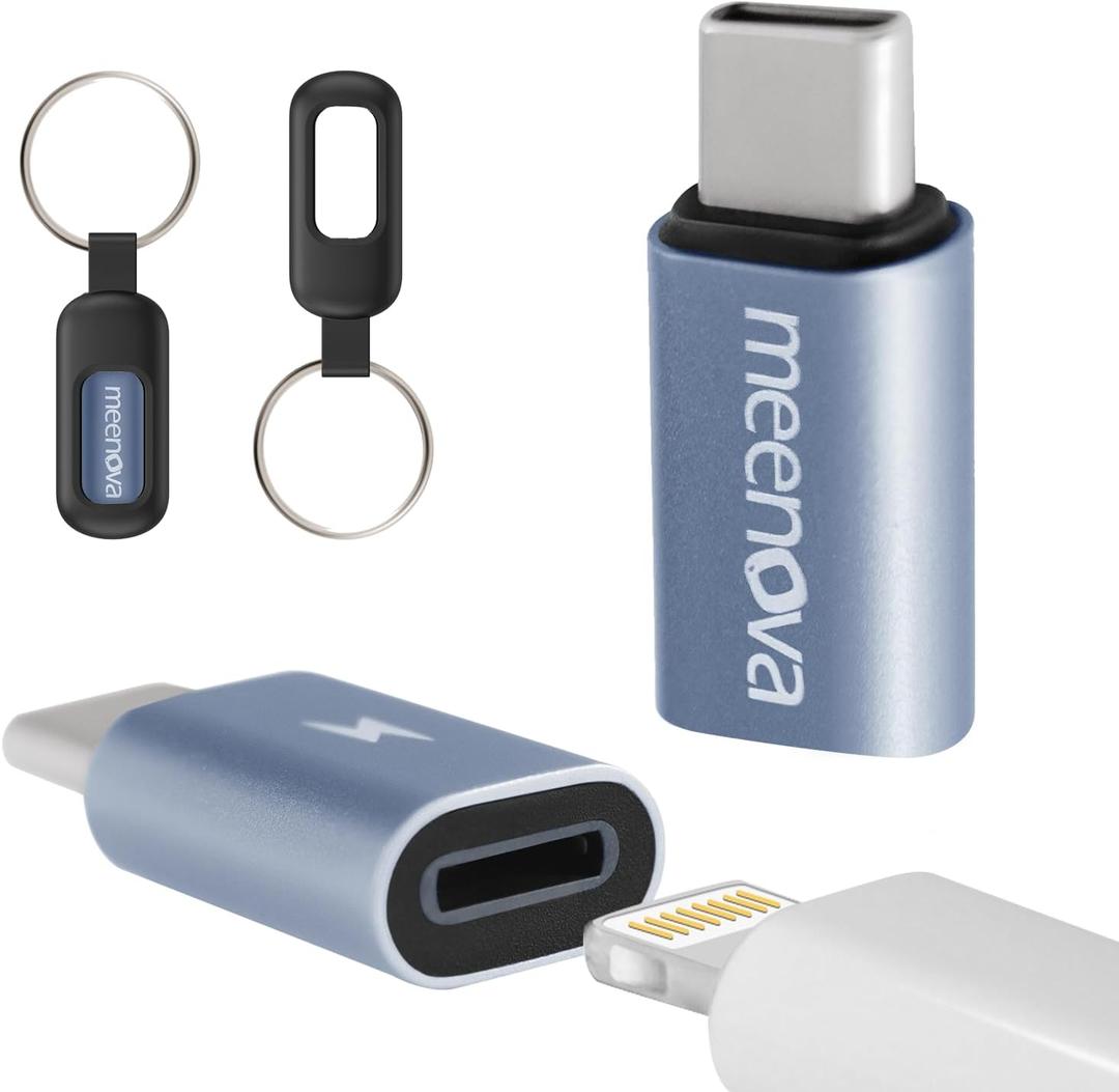 Meenova 60W Lightning to USB-C Adapter with Keychain for iPhone 15 16, Type-C Charging Converter for Travel, Office, Home
