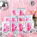 Geiserailie 60 Pcs Kpop Party Favors Popular Singer Supplies Friendship Bracelets Disco Keychain Sunglasses Holographic Scrunchie Set Bags 12 Set Friendship Gifts for Kpop Fans Women(Pink)