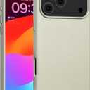 for iPhone 17 Pro Leather Case Compatible with Magsafe, Top Grain Leather, Professional Slim Fit Shockproof, Metal Buttons & Camera Bump Frame Phone Protective Magnetic Cover Gray White