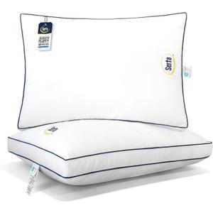 Serta Hotel Collection Bed Pillows Queen/Standard Size Set of 2, 400 Thread Count 100% Cotton Cover, Medium Soft, Support Gusseted Down Alternative Pillow for Back, Stomach or Side Sleepers, 18" x 26" (White)