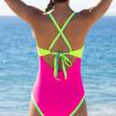 popvil One Piece Swimsuit 2025 Tummy Control Women Bathing Suit Shapewear Swimsuits Slimming Neon Cute Tie Back Swimwear (M)
