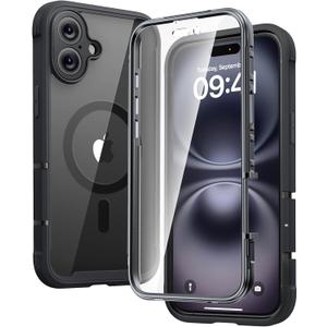 Diaclara Magnetic Designed for iPhone 16 Plus Cases,[Full Camera Protection] 360 Clear Bumper Compatible with MagSafe Built-in Screen Protector for 16 Plus,Magnetic Black