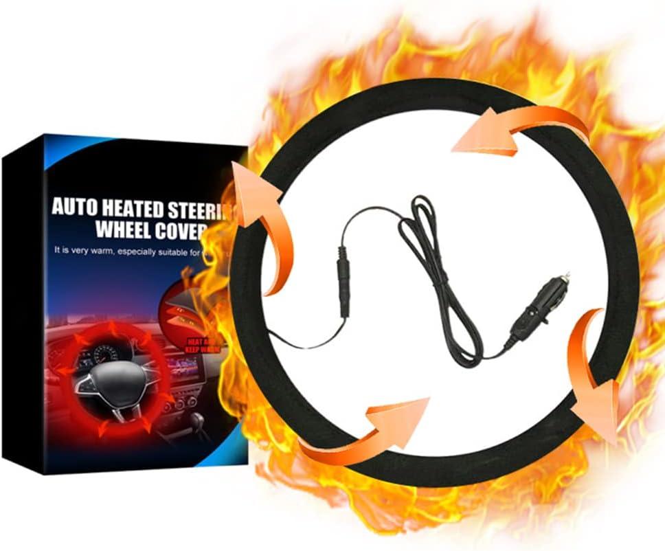 Heated Steering Wheel Cover Universal 12V Steering Wheel Warmer 14.5-15.5 Inch Heated Auto Steering Wheel Protector Cover for Cars Trucks Vans (Black)