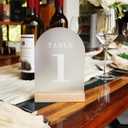 Wedding Table Numbers 1-25, Acrylic Arch Signs with Natural Wood Stands Holders, Rustic Table Decor for Reception & Parties (Frosted White)