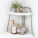 Forbena Corner Bathroom Organizer Countertop, 2Tier Sink Corner Shelf Stand for Kitchen Counter, Modern Coffee Bar Organizer Station, Round Vanity Tray for Men Desk Organization -White and Grey, 10 inches x 10 inches x 13 inches