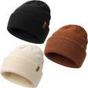 Bebila Baby Beanie Toddler Infant Winter Hats Knit Warm Caps for Boys Girls (6-36 Months, Beige+black+caramel)