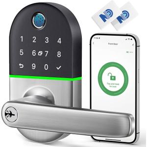 Smart Keypad Door Lock with Handle: NICE DIGI Keyless Entry Fingerprint Lock for Front/Interior Door, Electronic Digital Lock with Code, Easy Installation(Model X1) (Black-sliver)