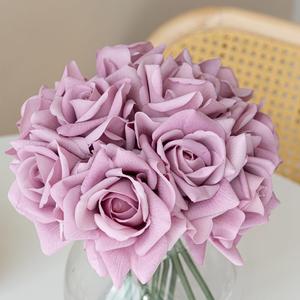 Artificial Roses Single Stem 10pcs Fake Silk Flower Arrangement Bouquet Real Touch for Home Party Wedding Decoration(Light Purple) (Light Purple(not Include Vase))