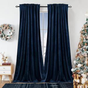 Dchola Navy Blue Velvet Curtains for Bedroom Window, Super Soft Vintage Luxury Heavy Drapes, Room Darkening Rod Pocket Curtain for Living Room, W52 by L96 inches, 2 Panels