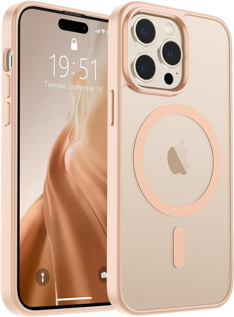 SUPFINE Magnetic for iPhone 14 Pro Max Case (Compatible with MagSafe) (Military Grade Drop Protection) Slim Translucent Matte Shockproof with Anti-Fingerprint Phone Case,Sand Pink