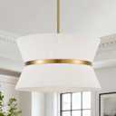 18" Hand Woven Boho Chandelier White and Brass Coastal Pendant Light for Living Dining Room Kitchen Island Cottage, UL Listed
