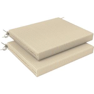 LVTXIII Outdoor Seat Cushions Seasonal Replacement Chair Cushions, Patio Chair Pads with Ties for Dining Chairs and Garden Furniture, (Square Back, 18.5"x16"x2", 2 Pack, Strip Beige)