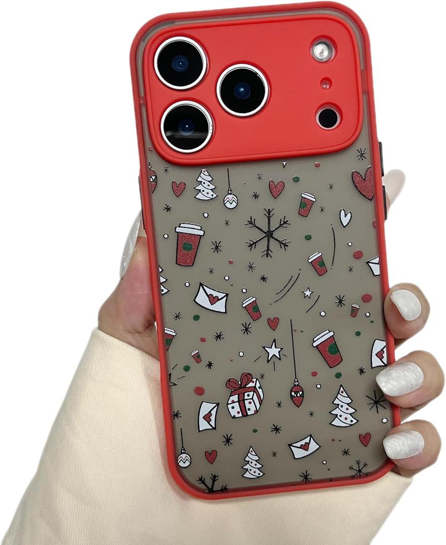 ZTOFERA Christmas Case for iPhone 17 Pro Max,Cute Merry Christmas Pattern Phone Case Gifts Translucent Silicone Hard PC +TPU Bumper Shockproof Cover for iPhone 17 Pro Max 6.9 inch-Christmas Coffee