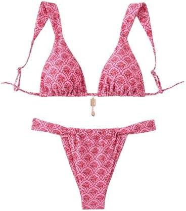 RoseSeek Women's 2 Piece Leopard Floral Bathing Suit Wireless Triangle Swimsuit High Waisted Bikini Sets, M