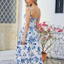 Women Summer Corset Midi Dress 2026 Floral Wedding Guest Flowy Slit Lace Up Dresses Tea Party A Line Casual Milkmaid Sundress (White, S)