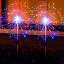 2 Pack Solar Firework Lights Outdoor - Verified 200 LED & 8 Modes - Starburst Solar Powered Garden Lights, Reinforced Durable Stakes, Waterproof Pathway Walkway Lights for Yard Patio Decor (Multicolor)