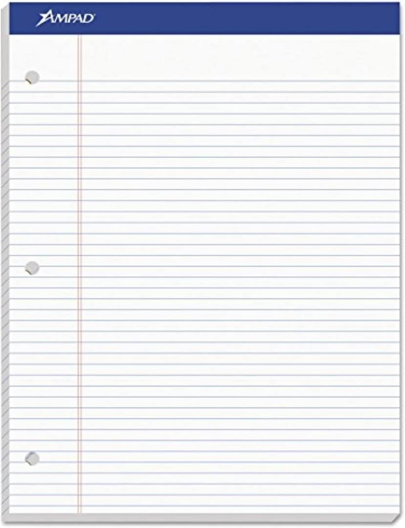 Ampad Double Sheet Writing Pads, Narrow Ruled, Size 8.5 x 11.75 Inches, White Paper, 100 Sheets Per Pad (20-346)