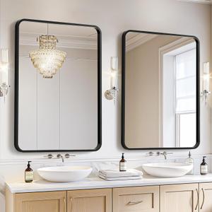 USHOWER 2-Pack Black Bathroom Mirrors Over Sink 22 x 30 Inch, Metal Frame Rectangle Mirror, Modern Farmhouse Vanity Mirror, Wall Mounted for Bedroom, Living Room, Entryway Remodel & Upgrade