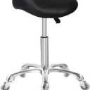 Saddle Stool with Wheels, Rolling Ergonomic Stool with Thick Saddle Seat, Adjustable Chair for Medical Dental Massage Clinic Salon (Black, Without Backrest)
