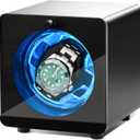 Single Watch Winder Ultra Quiet 0dB Automatic Watch Winder for Rolex Omega, Aluminum Case with Blue LED Light,Self Winding Watch Box for Men