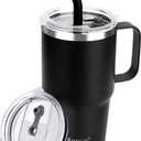 Sursip 24 oz Insulated Cup with Handle, Double Wall Vacuum Stainless Steel Tumbler with Straw and 2 Lids, For Cold/Hot Drinks, Coffee Travel Mug for Car/Home/Office/Party/Camping (Black-1 Pack)