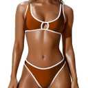 SOULSHE Sexy Bikini Sets for Women Two Piece Color Block Bathing Suit Women's High Leg Thong Swimsuits (Brown, XL)