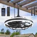 LEDIARY 20" Outdoor Ceiling Fans with Light, IP65 Waterproof Gazebo Fan with Hanging Hook, App Control for 3CCT Dimmable, Caged Plug in Ceiling Fan with Hanging Hook for Patio, Porch, Pergola