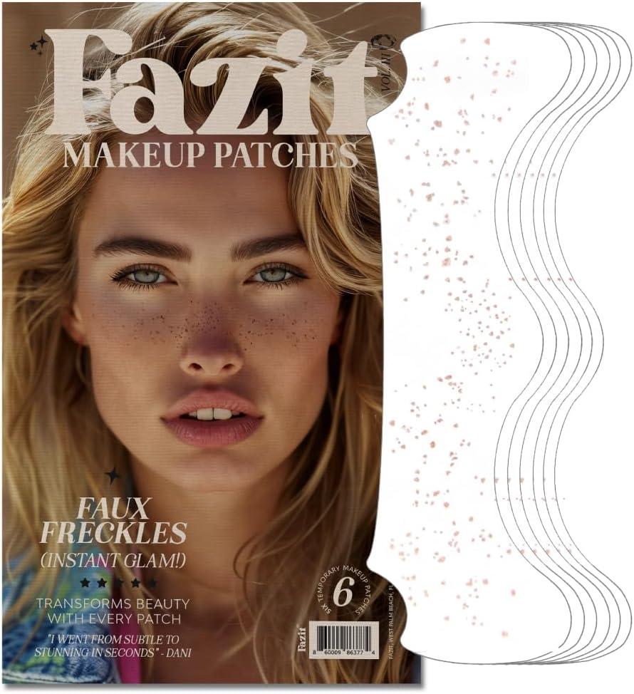Fazit Makeup Patches - Faux Freckles - Glow Up Make-Up Patches - Cute Glitter Makeup Accessories For Women - Cosmetic Glitter For Face (Brown)