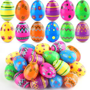 LEASEN 36 Pack Printed Easter Eggs Bulks, 2.3 Inches Empty Plastic Easter Eggs Fillable for Easter Egg Hunt, Easter Party Favor for Kids, Basket Stuffers Fillers