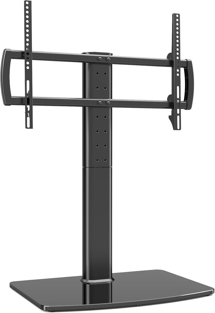 Universal Swivel TV Stand/Base Table Top Stand 40 to 86 inch TVs 110 Degree Swivel, 5 Level Height Adjustable, Heavy Duty Tempered Glass Base, Holds up 132lbs Screens, HT04B-003 (40"-86" SWIVEL TV STAND)