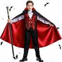 BLmukce Boys Vampire Costume Set, Halloween Party Vampire Cosplay Outfit with Cape, Shirt, Pants & Cane, kids dracula costume (M 8-9Y, 43"-51"))