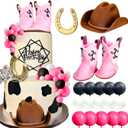JeVenis Cowgirl Cake Topper Western Cake Decorations Cowgirl Baby Shower Cowboy Hat Birthday Cake Topper Pink Balls Cake Topper Cow Balls Cake Topper