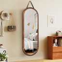 16"x48" Oval Full Length Mirror Solid Wood Wall Mirror with Hanging Strap for Living Room Bathroom Bedroom Entryway - Brown