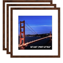 Yaetm 16x16 Picture Frame Matted to 12x12, Set of 3, Brown Wood Grain Square Frame for Gallery Wall Display, Hanging Hardware Included (3 Pack, Brown)