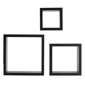 MELANNCO Floating Wall Square Cube Shelves for Bedroom, Living Room, Bathroom, Kitchen - Wood, Set of 3, Black