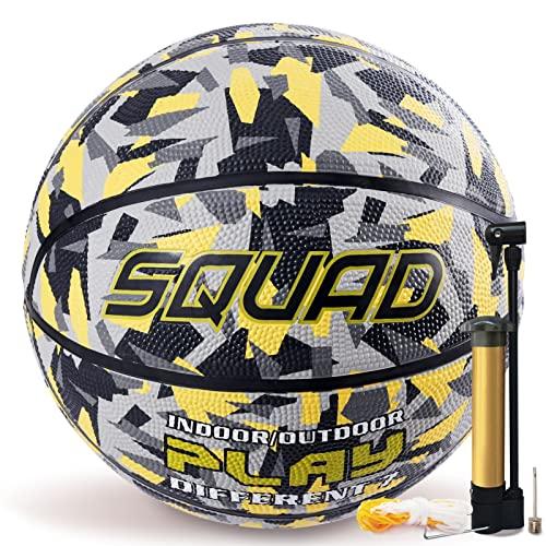 SQUAD Colored Camo Outdoor Basketball - High-Performance Rubber Basketball, Official Regulation Size 7 (29.5''), Includes Pump and Mesh Bag, Yellow
