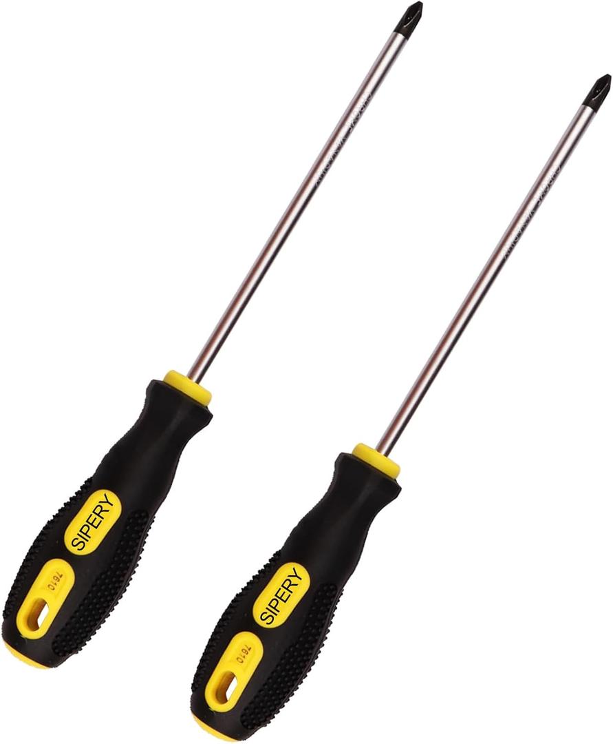 2Pcs Phillips Screwdriver 6 inch Shaft Non-Slip Grip Screwdriver Magnetic Tip 6mm PH2 Cross Head Screwdriver